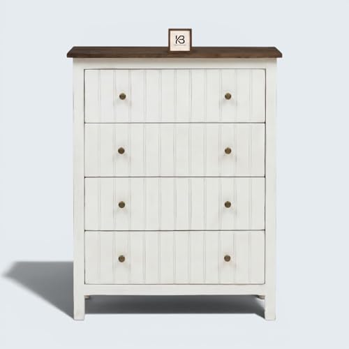 Image of Solid Wood Madrid Chest of Drawers | Drawer Chest with 4 Drawers | Wooden Drawer Storage Cabinet | Finish- White