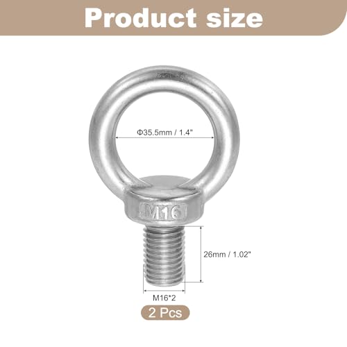 Perno de elevación M16 x 26 mm de acero inoxidable 304 con rosca macho, 2 uds 2