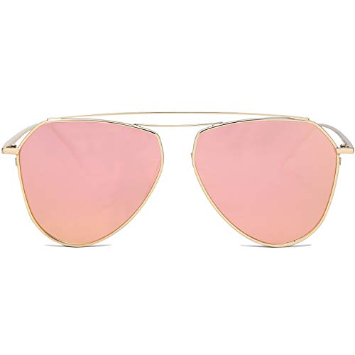 SOJOS Polarized Flat Mirror Lenses Sunglasses Classic Metal Double Bridge Glasses SJ1040