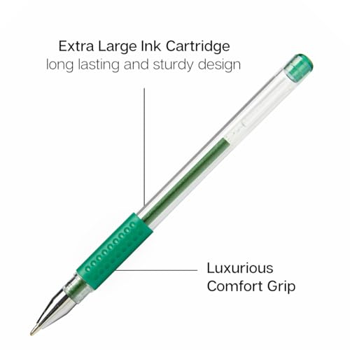 Image of KINGART 400-24G Comfort Grip Gel Pens, Set of 24 Unique Green Tone Colors | 1.0mm Rollerball Tip, 2.0mm XL Ink Capacity, Non-Toxic & Archival, Ideal For Coloring Books, Scrapbooking & Doodling