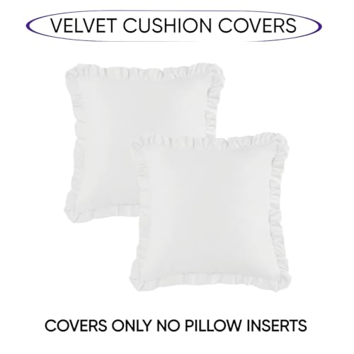 Image of Amazon Brand - Umi Velvet White 16x16 Pillow Covers, Set of 2 Decorative Ruffle Cushoin Pillow Covers for Sofa Couch