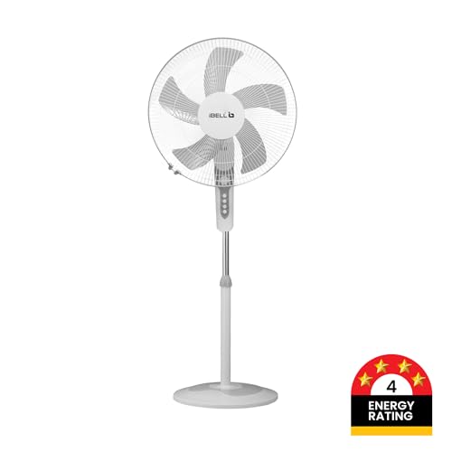 Image of IBELL Chrome10 406mm (16 Inch) 5 Blade Pedestal Fan | 55W High Speed Copper Motor | Built-in 2 Hour Timer | Adjustable Height | Wide Oscillation (White)