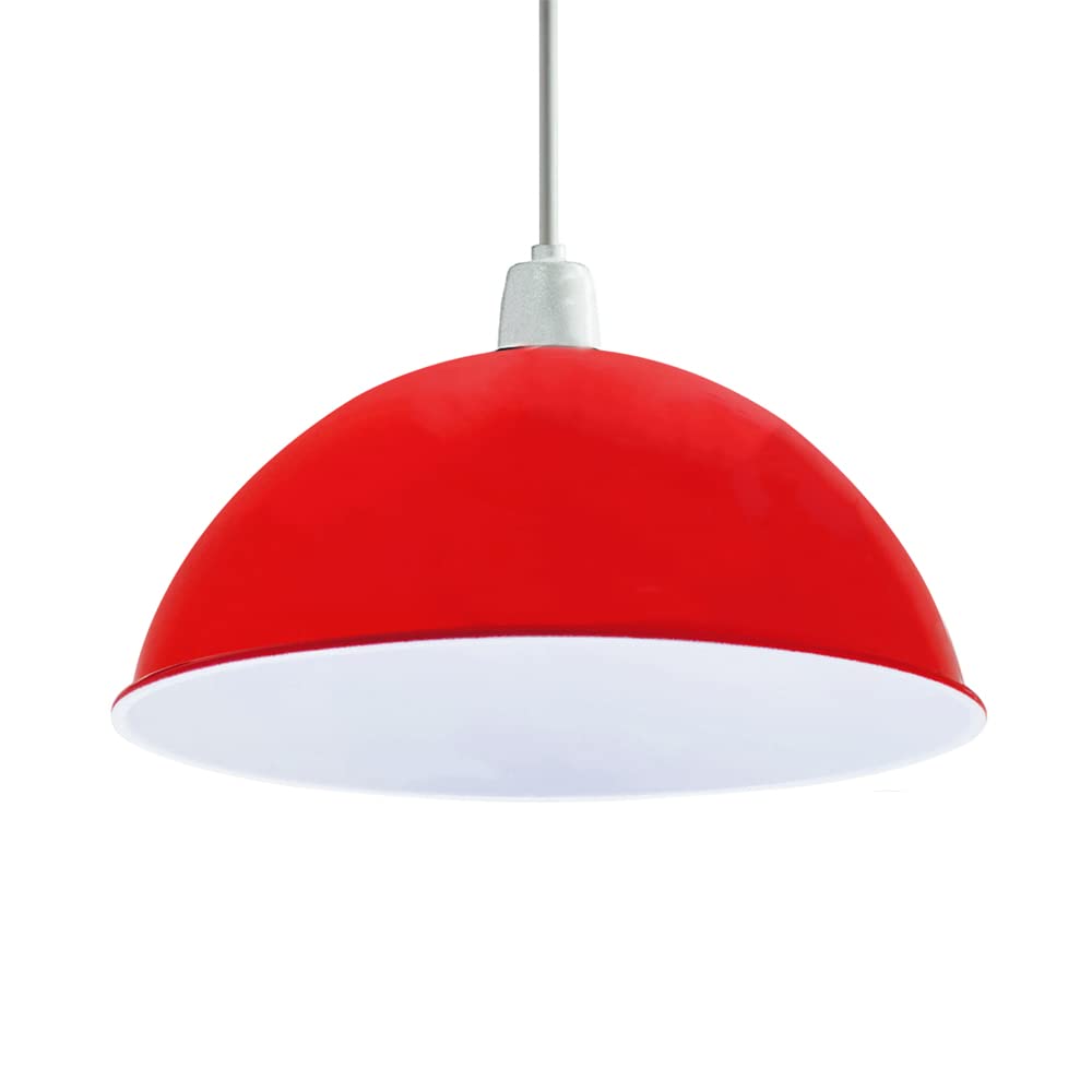 LEDSone Retro Industrial Ceiling Light Shades, Rustic Metal Dome Easy Fit Vintage Shades for Replacement Pendant Lighting Wall Lamps Table Bedroom, Kitchen, Office, Living Room (Red, 21cm) (DSEF30)