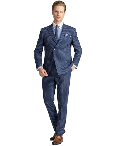 Mens Double Breasted Suits Tailored Fit 2 Piece Suit for Men Blazer Trousers Set for Business Wedding Prom