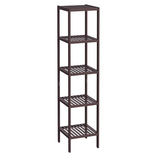 SONGMICS Bamboo Storage Shelf, 5-Tier Shelving Unit, Multifunctional, in the Entryway, Bathroom, Living Room, Balcony, Kitchen, 13 x 13 x 57.5 Inches, Brown UBCB55Z