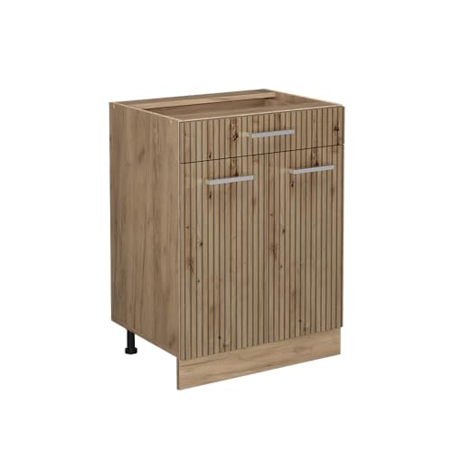 Vicco Meuble Cuisine R-Line, Chêne Artisan, 60cm avec tiroir, sans PT, pour Une Combinaison Libre au Sein de systèmes de Cuisine modulaires