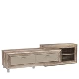 Kunststoffgriffe Alufarbig FORTE Genetic TV-Unterschrank mit 2 Schubladen, Holzwerkstoff, Eiche Antik kombiniert mit Beige Glanz, 52 x 195 x 52 cm