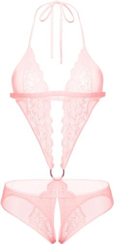 Image of Women Deep V Imported Lingerie Lace Teddy One Piece Babydoll Mini Bodysuit Sleepwear Swimwear