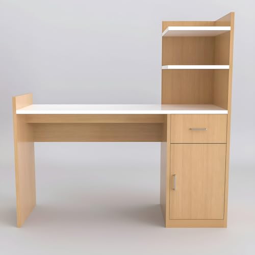 Image of Engineered Wood Office & Study Table for Study Room /Office /Work from Home || Engineered Wood Study Table || Freestanding || (Brown & White) |