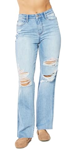 Judy Blue Women's High Waist Rigid Magic 90's Destroy Straight Leg Jeans