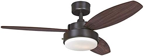 Alloy Two-Light 42" Reversible Three-Blade Indoor Ceiling Fan, Oil Rubbed Bronze with Opal Frosted Glass