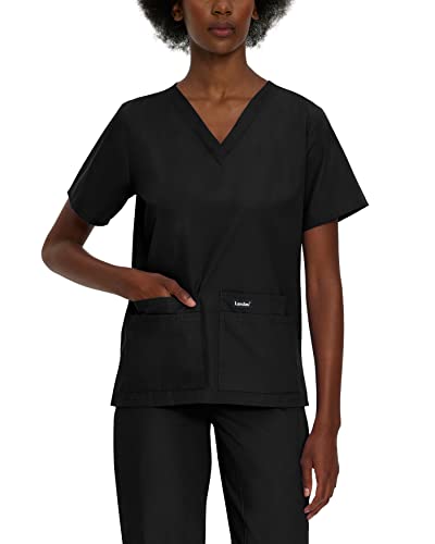 Landau Essentials Relaxed Fit 4-Pocket V-Neck Scrub Top for Women 8219 Black