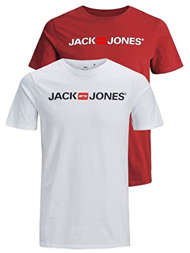 JACK & JONES Herren JJECORP Logo Tee SS Crew Neck 2er Pack T-Shirt, Rio Red/2-PACK W. White/REG FI, XXXL