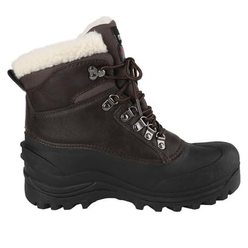 riemot Men's Winter Snow Boots Waterproof Outdoor Boots Anti-slip Comfortable Boots Warm Fur Collar Shoes for Hiking Walking Camping Lace-up Shoes Brown US 9/ EU422