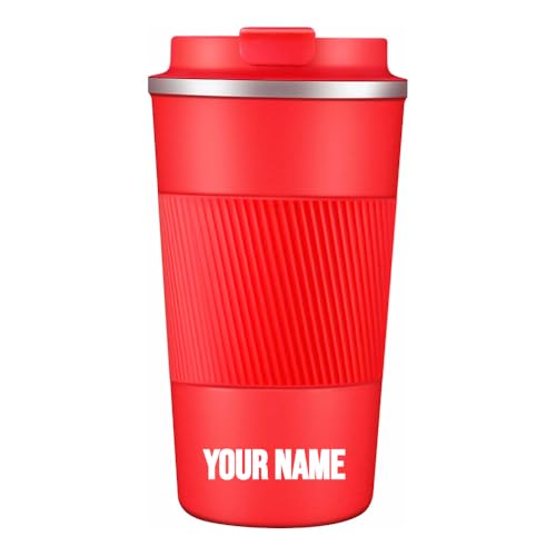 Wosta Personalized Coffee Mug with Double Wall Vacuum Insulated, Monogrammed Travel Tumbler for Him, Custom Cups, Unique Birthday Christmas Gifts for Men who Have Everything (Red, 510 Ml)