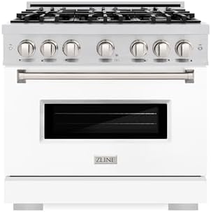 ZLINE 36 in. 5.2 cu. ft. Classic Gas Range with 6 Burner Cooktop and Convection Gas Oven in Stainless Steel with White Matte Door (CGR-WM-36)