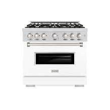 ZLINE 36 in. 5.2 cu. ft. Classic Gas Range with 6 Burner Cooktop and Convection Gas Oven in Stainless Steel with White Matte Door CGR-WM-36