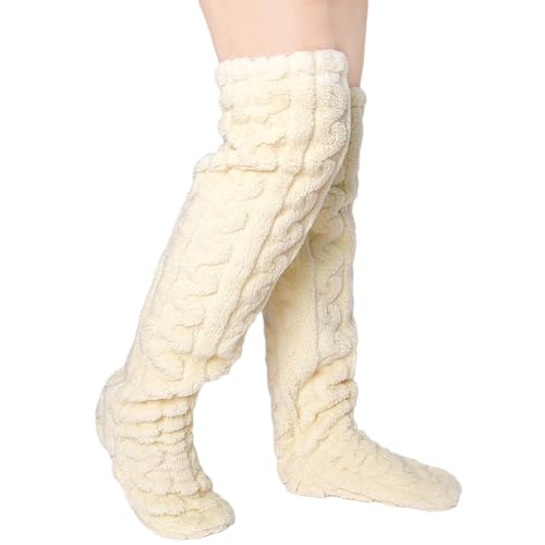 Sexybody Women's Fuzzy Thigh high Socks Over Knee Cozy Fluffy Slipper Stockings Plush Winter Home Sleeping Long Leg Warmers