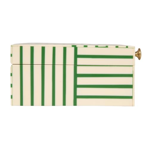 Boîte de rangement résine rayée verte blanche petit format pour meuble