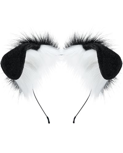 BNLIDES Handmade Plush Ears Headwear Dalmatian Dog Ears Headband Adult Cosplay Accessory for Halloween Christmas (Black)