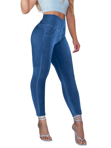 AIMILIA Crossover Jeggings for Women Tummy Control...