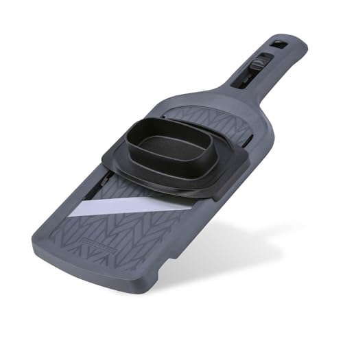 Fackelmann Gemüsehobel – Aus Edelstahl mit 4 Stufen-Schneider, ergonomischem Schiebregler und Restehalter, für präzises Schneiden – Made in...