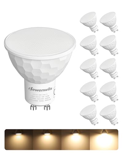 DEWENWILS 10 Pack GU10 LED Bulbs Dimmable, 5W Warm White 2700K, 120° Wide Beam Kitchen LED Spot Lights for Ceiling, 350LM Energy Saving Light Bulb for Lamp, CRI 80+