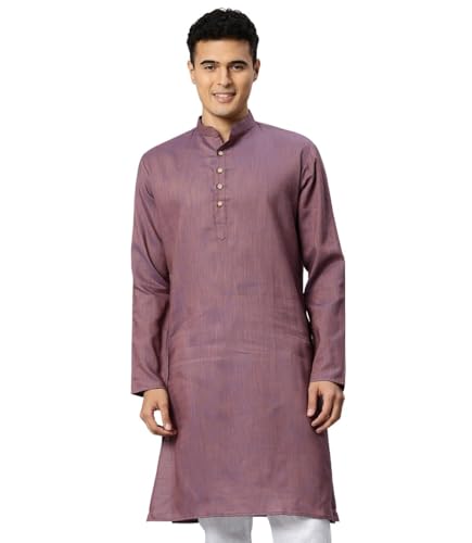 Image of Majestic Man Men's Cotton Regular Fit Traditional Mandarin Collar Ethnic Motifs Solid Long Kurta