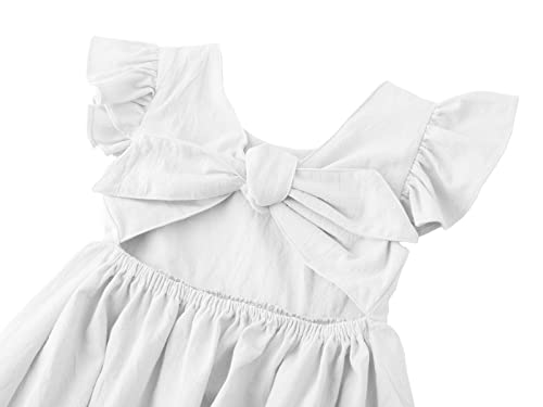 Dutebare Toddler Girls Dress Cotton Linen Ruffle Halter Sleeveless Kids Casual Summer Beach Party Dresses White 110 thumb #4