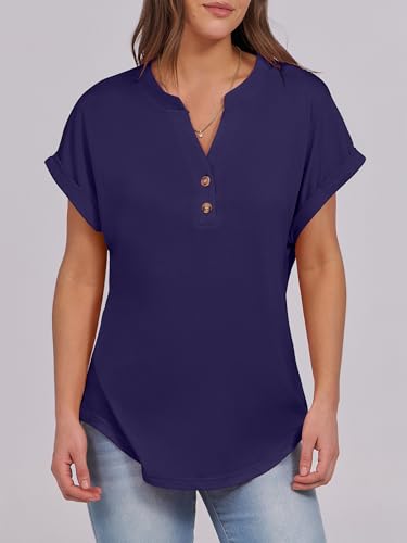 Image of ANRABESS Womens Short Sleeve Henley Tops V Neck Dressy Casual Blouses Summer Trendy Tee Shirts 2026 Vacation Fashion Clothes