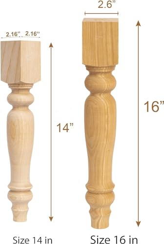decorluxes Farmhouse Table Legs, Legs for Furniture Set of 4 Unfinished Wood Furniture | Dining Table Legs | Easy to Paint Any Color You Want (Furniture Legs 16 Inch)