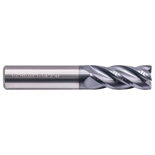 Image of 1 /2 inch 4 Flute Solid Carbide End Mill, 0.03 inch Corner Radius, AlTiN Coated | 30 Degree Helix, 1 /2 inch Cutting Diameter, 1 /2 inch Shank Diameter, 1-1 /4 inch Length of Cut, 3 inch Overall Length