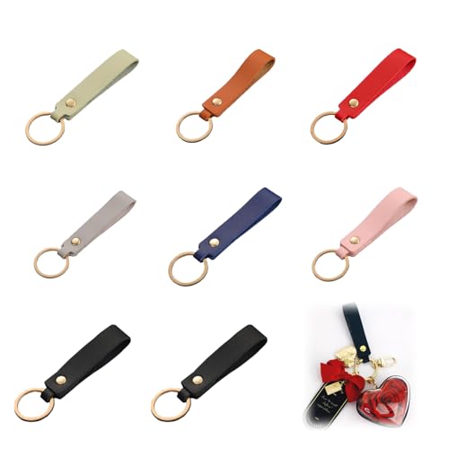 Paquete de 8 Llaveros Deportivos de Cuero Multicolor, llavero cuero,Duraderos, Ideal para Viajes, Actividades al Aire Libre y Proyectos DIY, 9,5 x 1,7 cm,Materiales de