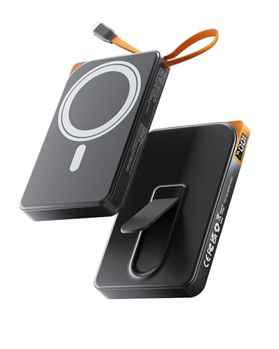 Power Bank für MagSafe iPhone 10000mAh, 3 in 1 Magnetische Schnellladen PowerBank for i-Phone 17/16/15/14/13/12, Wireless Powerbanks mit integriertem USB-C Kabel & Ständer Schnell für Android Phone