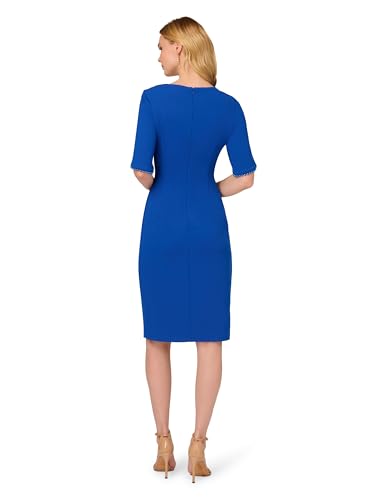 Image of Adrianna Papell Stretch Crepe Side Ruched Dress with Pearl Trim Sleeves