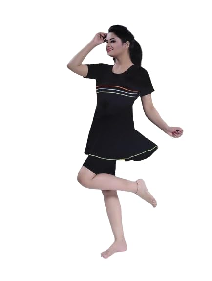 PS agency One Piece Three Fourth Swimming Costume for Women | Black-image-11