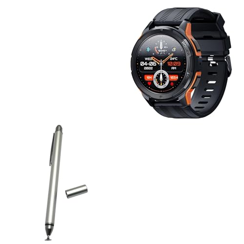 BoxWave Stylus Pen Compatible with Oukitel BT10 - DualTip Capacitive Stylus, Fiber Tip Disc Tip Capacitive Stylus Pen - Metallic Silver