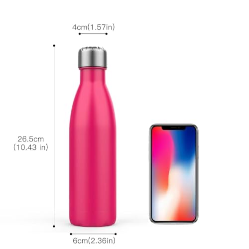 500ml Insulated Water Bottle, Double Wall Stainless Steel Vacuum Bottle Keep 24 Hours Cold & 18 Hours Hot - BPA Free for Outdoor Sports, Fitness, Hiking, Camping, Office,School (Pink)