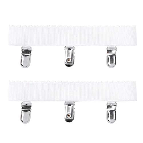 EKOKIM 2 Paar Damensocken, Hosenträger, rutschfest, Oberschenkelriemen, mit Metallclips, S, Weiß