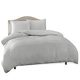 Clara Clark Duvet Cover Ultra Soft Double Brushed Microfiber - Comforter Cover with Button Closure and 2 Pillow Shams, Silver, Queen - 90'x90'