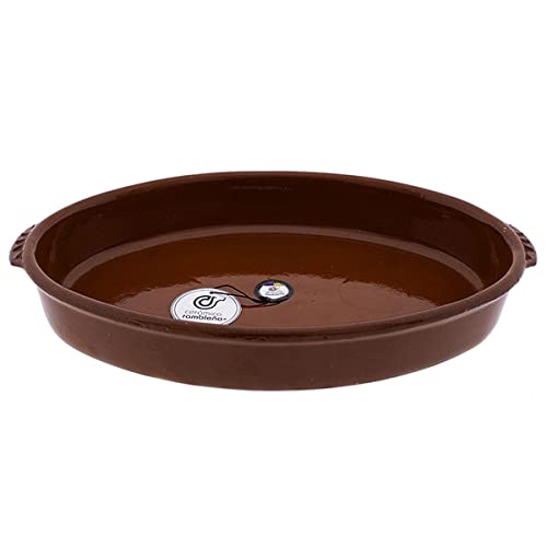 CERÁMICA RAMBLEÑA | Bandeja Horno | Bandeja Ovalada Fuego Directo | Bandeja Barro refractario | Bandeja para hornos | 38x26x6 cm