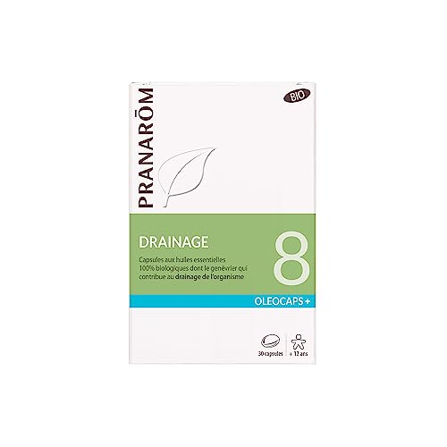 PRANARÔM - Oléocaps 8 - Drainage - Aux Huiles Essentielles Ciblées - Menthe Poivrée, Citron, Gingembre, Cardamome, Mandarine & Genévrier - 100% Naturelle Et Bio - HECT - 30 Capsules Prédosées