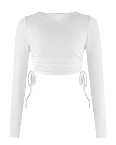 STARBILD Yoga Crop Top Mujer de Manga Larga Sin Costuras, con Orificio para el Pulgar, Camiseta de Tirantes para Correr Fitness, H8510-Blanco M Cover