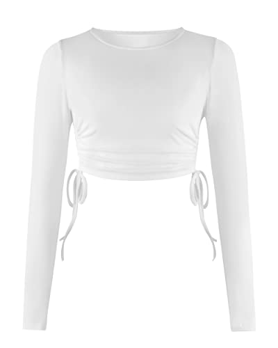 STARBILD Yoga Crop Top Mujer de Manga Larga Sin Costuras, con Orificio para el Pulgar, Camiseta de Tirantes para Correr Fitness, H8510-Blanco L