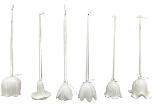 ETC Frühlingshafte Dekorative Blüten-Anhänger Glocken-Blumen-Anhänger Porzellan Weiß oder Weiß Rosa in Verschiedene Größen je im 6-er Set (weiß, klein)