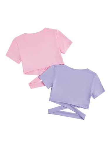Image of Milumia Girl's 2 Piece Cut Out Crisscross Crop Tops Short Sleeve Tee Shirts
