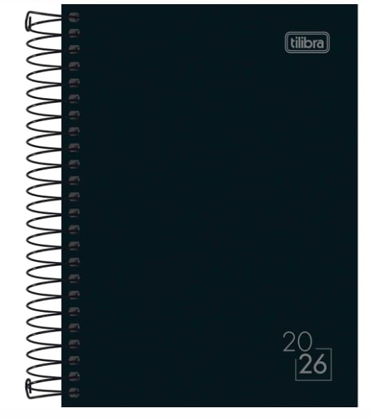 Tilibra -Agenda 2026 Média 14,5 x 20,5 cm Espiral Diária Spice Preta, Capa Dura Preta 160 Folhas Visão Uma Página Por Dia Exceto Sábados e Domingos Horário 7h e 21h