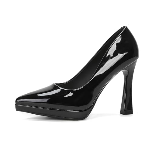 Women's Patent Leather Platform Stiletto Pumps Sexy Closed Pointed Toe Slip On Comfortable High Heels Sandals for Party Wedding Date Office Dress Shoes
