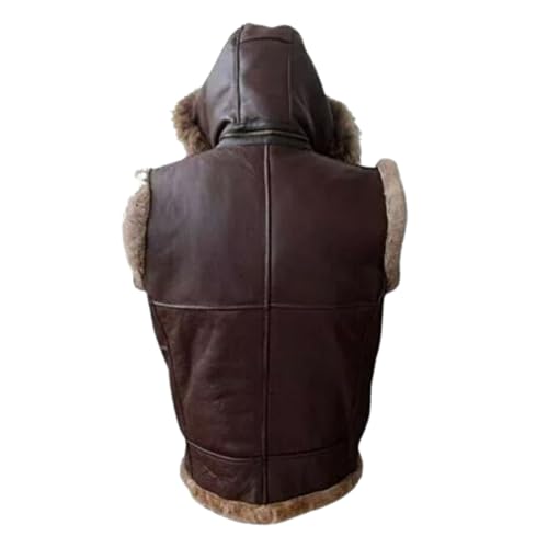 Men’s Aviator RAF B3 Shearling Sheepskin Leather Bomber Jacket Hooded Fur Vest (US, Alpha, One Size, Regular, Regular, X-Large, Brown)2