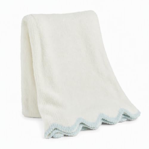 Image of Mud Pie Kids Blue Scallop Chenille Blanket; 34" x 28"